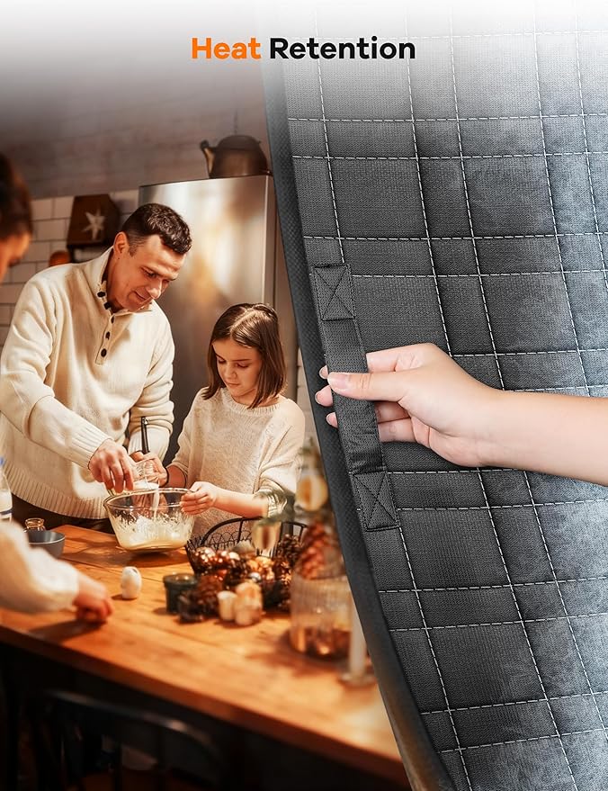 Thermal Door Curtain, Fit Size up to 36 x 82 Inches, Magnetic Insulated Door Curtains for Doorway/Front/Back/Basement, Oxford Cover with Thick Cotton to Keep Warm Winter, Black, Rectangle
