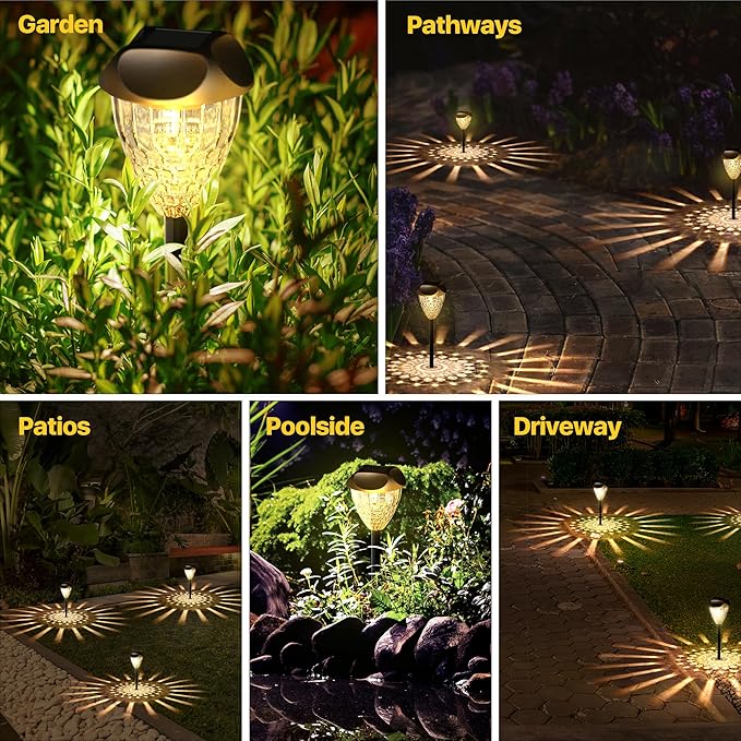 Ensenior 12-Pack Solar Lights Outdoor, Auto ON/Off 3000K LED Solar Garden Lights for Pathway, Yard, Patio, Walkway, Planter, Waterproof, Energy-Efficient Landscape Lighting