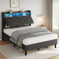 Twin Size Velvet Bed Frame with Ergonomic Headboard, Upholstered Platform Bed with LED Light & Charging Station, Wooden Slats Support, Noise-Free, No Box Spring Needed (Grey)