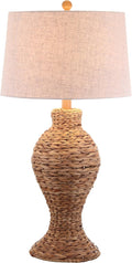 JONATHAN Y JYL1015A 31" Tall Coastal Table Lamp, Natural Woven Water Hyacinth Boho Accent Lamp with Gray Linen Shade for Living Room, Bedroom, Farmhouse Bedside End Table, LED Bulb Included