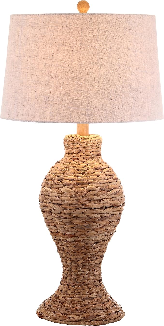 JONATHAN Y JYL1015A 31" Tall Coastal Table Lamp, Natural Woven Water Hyacinth Boho Accent Lamp with Gray Linen Shade for Living Room, Bedroom, Farmhouse Bedside End Table, LED Bulb Included