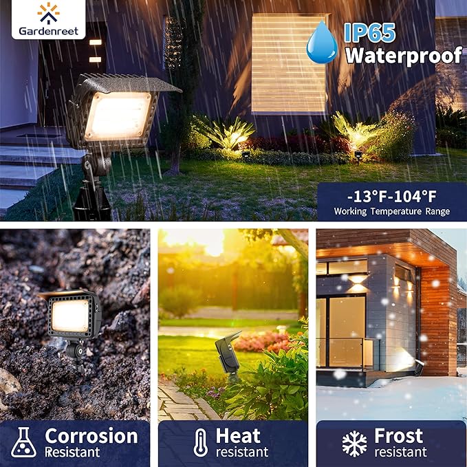 Gardenreet Landscape Flood Lights Outdoor - 20W Low Voltage LED Wall Wash Light, 12V IP65 Waterproof Aluminum Brown, Warm White Hardwired Angle Adjustable Wide Beam for Yard Patio Sign House
