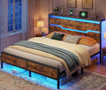 Full Size Bed Frame with LED Lights & Charging Station,Bed Frame Full with Headboard & 13" Under Bed Storage, All-Metal Support System, No Box Spring Needed, Easy Assembly,Modern Brown