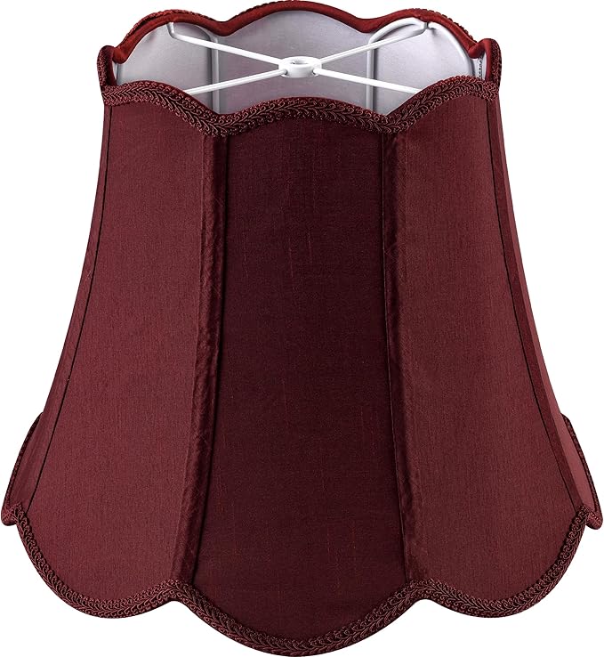 GOSO Medium Scalloped Lamp Shade Burgundy, 8"Top ×13"Bottom ×11" Hight Victorian Spider Shade for Table Lamp, Floor Lamps Replacement, Wavy Floral Petal Edge Faux Silk Art Deco Lampshade,Easy Assembly