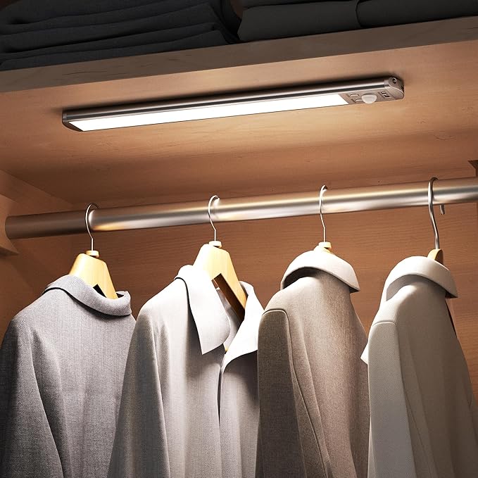 Joyzy Under Cabinet Lighting Motion Sensor Closet Lights Battery Operated Dimmable, 91 LED Rechargeable Under Shelf Sink Light Indoor, Wireless Under Counter Lights for Kitchen Pantry Shelf Hallway