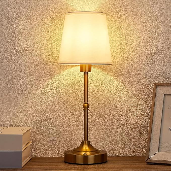 Portable LED Table Lamp, Rechargeable Cordless Desk Lamp with Fabric Shade, 6000mAh Battery Powered Besides Lamp, Stepless Dimmable, 2700K Warm Ambient Light for Indoor Outdoor (Gold)