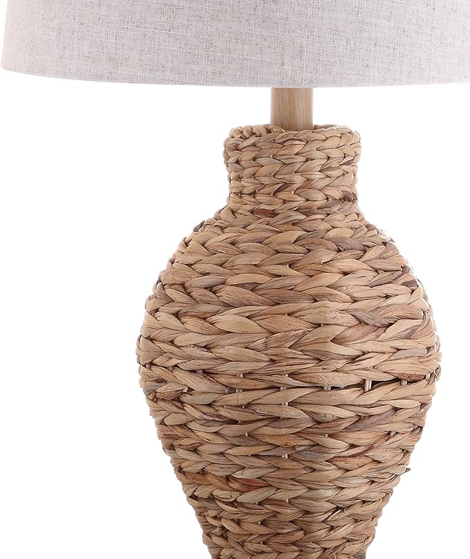JONATHAN Y JYL1015A 31" Tall Coastal Table Lamp, Natural Woven Water Hyacinth Boho Accent Lamp with Gray Linen Shade for Living Room, Bedroom, Farmhouse Bedside End Table, LED Bulb Included
