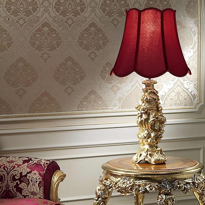 GOSO Medium Scalloped Lamp Shade Burgundy, 8"Top ×13"Bottom ×11" Hight Victorian Spider Shade for Table Lamp, Floor Lamps Replacement, Wavy Floral Petal Edge Faux Silk Art Deco Lampshade,Easy Assembly