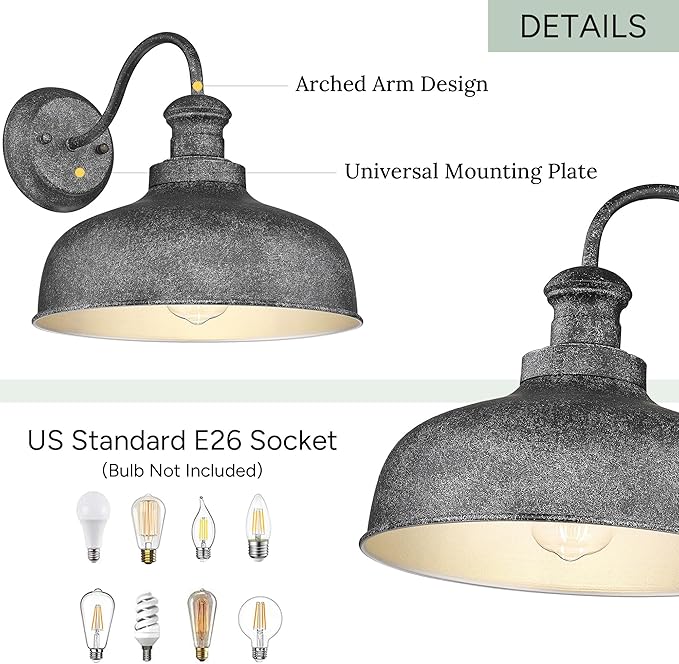 Outdoor Farmhouse Barn Light, Outside Wall Sconce, Weather Resistant Anti-Rust Farmhouse Exterior Wall Lighting Fixture, Outdoor Lantern Lamp for Porch, Garage, Patio, Entryway (Antique Black, 6 Pack)