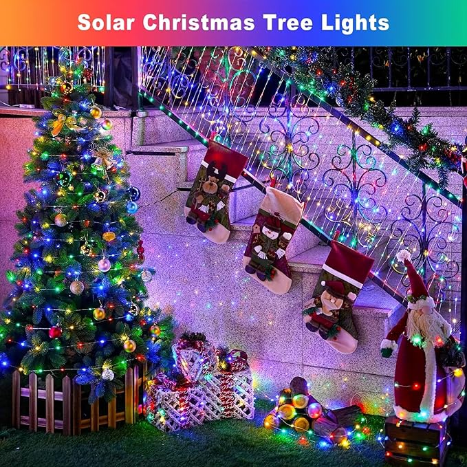 Solar Christmas Lights for Outside, 200LED 66FT Solar String Lights Outdoor, Waterproof Copper Wire with 8 Modes Twinkle Fairy Lights for Tree Garden Party Xmas Decor Multicolor