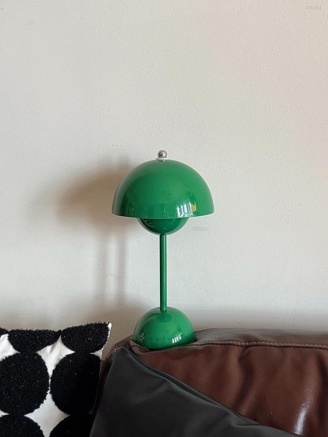 Flowerpot Lamp Modern Flower Bud 12" Cordless Touch Dimmable 2600mAh Rechargeable Desk Lamps Nordic Minimalist Mushroom Lamps Retro Nightstand Bedside Lamp for Bedroom Living Room(Signal Green)