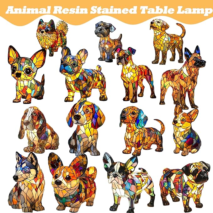 Corgi Lamp & Dog Breed Night Lights - Stained Resin Tabletop Lamp with Warm Ambient Glow, Vintage Animal Decor for Bedroom/Office, Golden Retriever