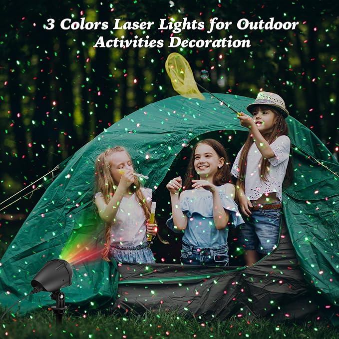 Christmas Laser Lights Projector Outdoor, AIRIVO RGB 3 Colors 11 Lighting Effects Projection Laser Light, Red Green Blue Star Light, Holiday Halloween Decor for Trees, Garden, Home, Landscape