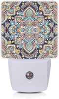 Mandala Floral Night Lights Plug into Wall Ethnic Mandala Night Light 0.5W Sleep Friendly for Boys Girls Led Night Light Dusk to Dawn Sensor Nightlight for Stairway/Hallway/Kitchen
