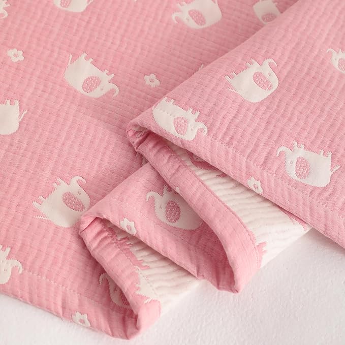 NTBAY 3 Layer Oversized Muslin Cotton Toddler Blanket, Jacquard Reversible Nursery Bed Blanket, Super Soft and Thermal for All Seasons, Baby Gift, 45"x60", Pink Elephant