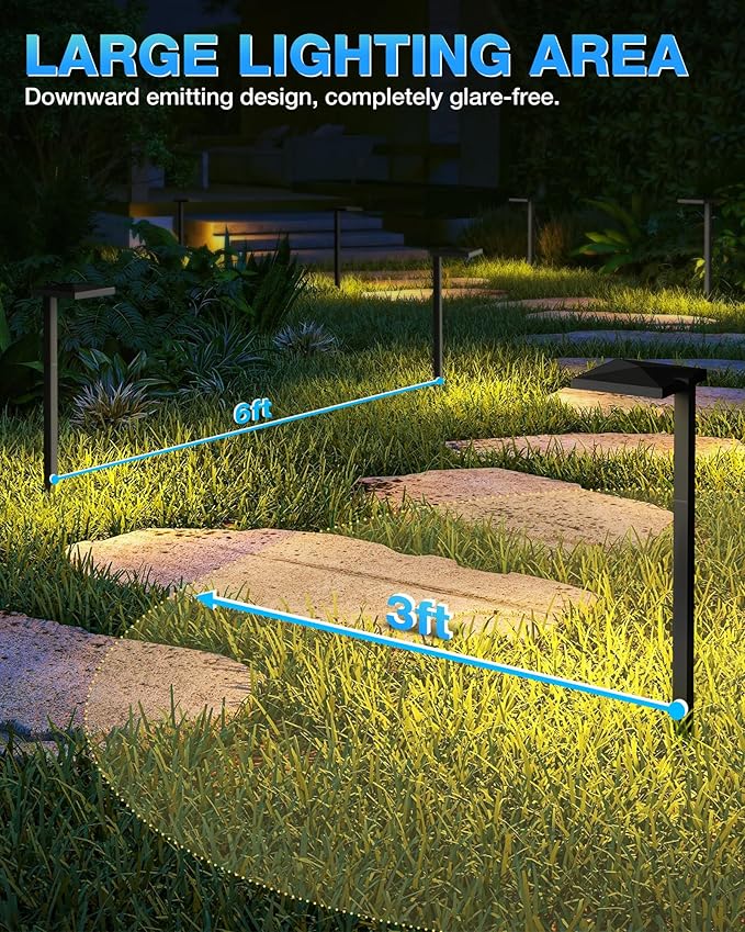 SUNVIE 5W Anti-Glare Low Voltage Pathway Lights Wired 12-24V LED Landscape Path Lights 3000K Cast-Aluminum Waterproof Outdoor Landscape Lighting with Connectors for Walkway Yard Garden, 12 Pack