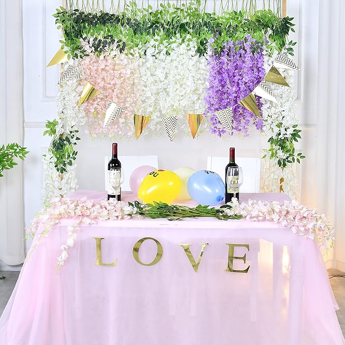 BLEUM CADE 36Pcs White & Pink Fake Wisteria Hanging Flowers, 3.6Ft/Pcs Artificial Wisteria Garland, Hanging Flowers for Wedding Party Home Backdrop Wall Decoration