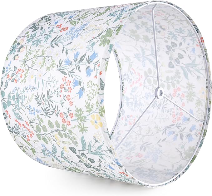 GO&SO 2pcs Floral Drum Lamp Shades For Table Lamps - 13" Top x 13" Bottom x 10" High(Spider), Modern Medium Lamp Shade for Floor&Bedside Lamp, Natural Linen - Lampshades Replacement, Assembly Required