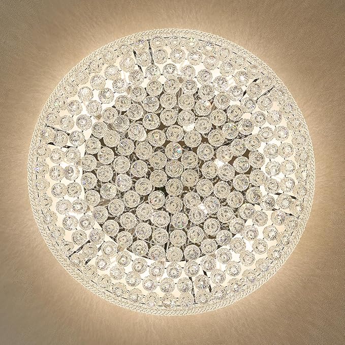 18 - Light Crystal Flush Mount Chandelier Ceiling Light Fixture for Living Room Dining Room Entryway Foyer Chrome Finish