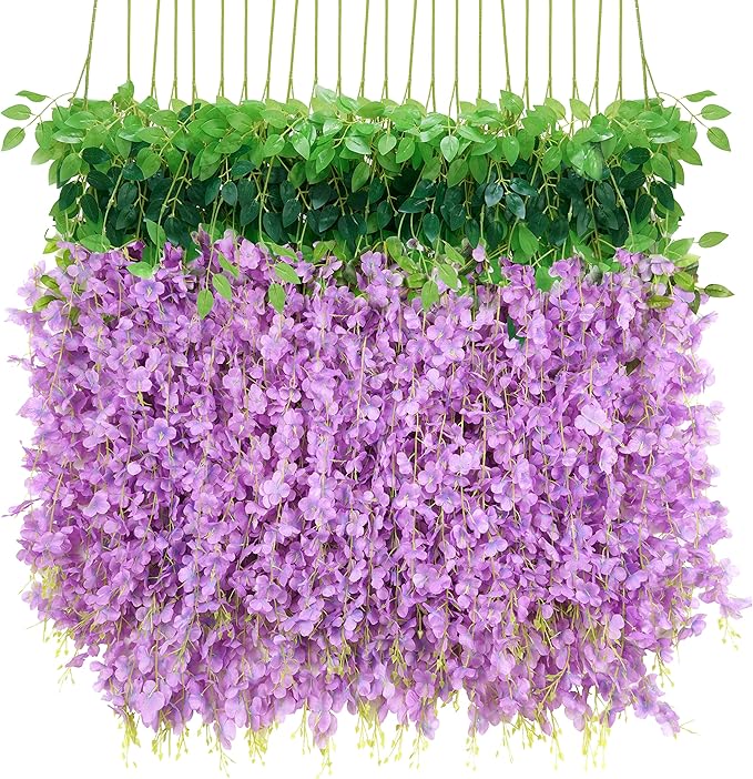BLEUM CADE 20Pcs Purple Fake Wisteria Hanging Flowers, 3.6Ft/Pcs Artificial Wisteria Garland, Hanging Flowers for Wedding Party Home Backdrop Wall Decoration