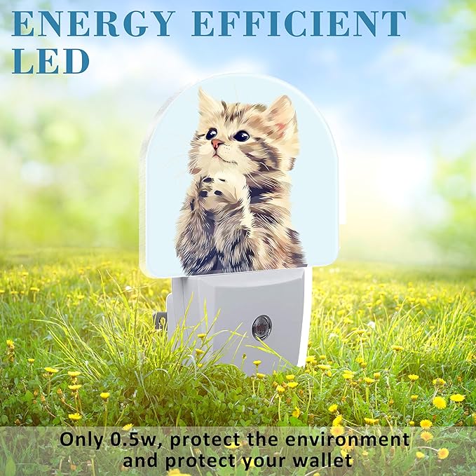 Night Light Plug into Wall Cute Praying Cat Night Light with Dusk to Dawn Sensor Night Light for Kid Girls Boys Women Men Room Decor, Hallway, Kitchen, Bathroom, Nursery, Stairs