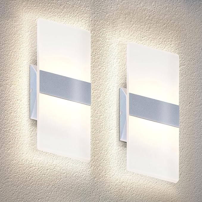 ASD LED Indoor Wall Mount Light Fixture - 12 Inch 12W Modern Interior Brushed Nickel Dimmable Wall Sconce Light - UL 2700K-5000K Adjustable - Hallway, Bedroom LED Wall Lights, Pack of 2