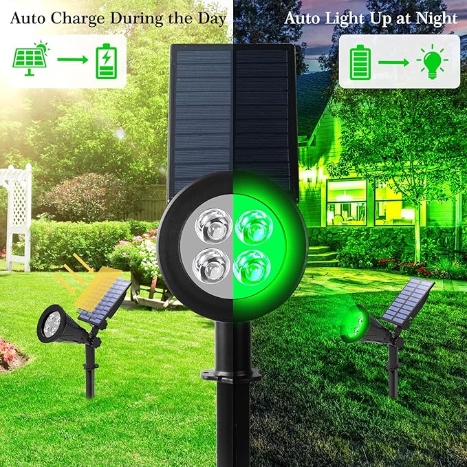 T-SUN Green Solar Spotlights, Green Solar Lights Outdoor, Auto-ON/Off 180°Angle Adjustable Solar Lights for Tree, Patio, Yard, Garden, Driveway, Pool Area (Green-2pack)