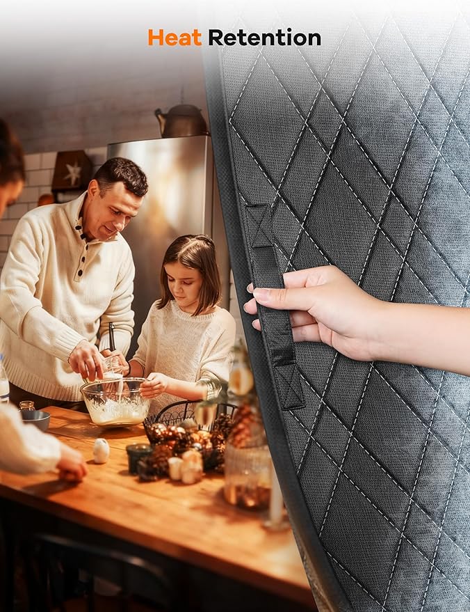 Insulated Door Curtains for Doorways/Front/Back/Basement, Fit Size up to 32 x 80 Inches, Magnetic Thermal Door Cover for Winter, Oxford Filled with Thick Cotton to Keep Warm, Grey, Diamond