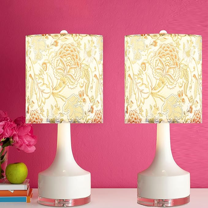 GO&SO Set of 2 Small Tall Lamp Shades, 10" Top X 10" Bottom X 10" High Drum Lamp Shade Printing Flowers Plants -Lampshades for Floor Lamps,Table Lamp, Modern Lamp Shade Replacement, Assembly Required