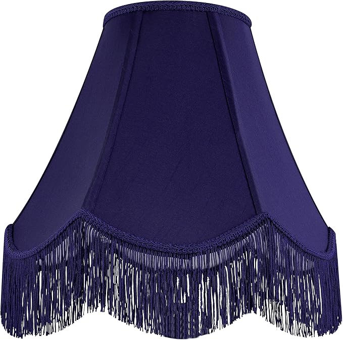 GO&SO Blue Silk Bell Lamp Shades Set of 2 Petal Edge Braid with Blue Fringe Trim, 6"x13"x10.6"(Spider), Scalloped Lamp Shade Hand Crafted, Replacement Lamp Shades for Table, Floor Lamps,Easy Assembly