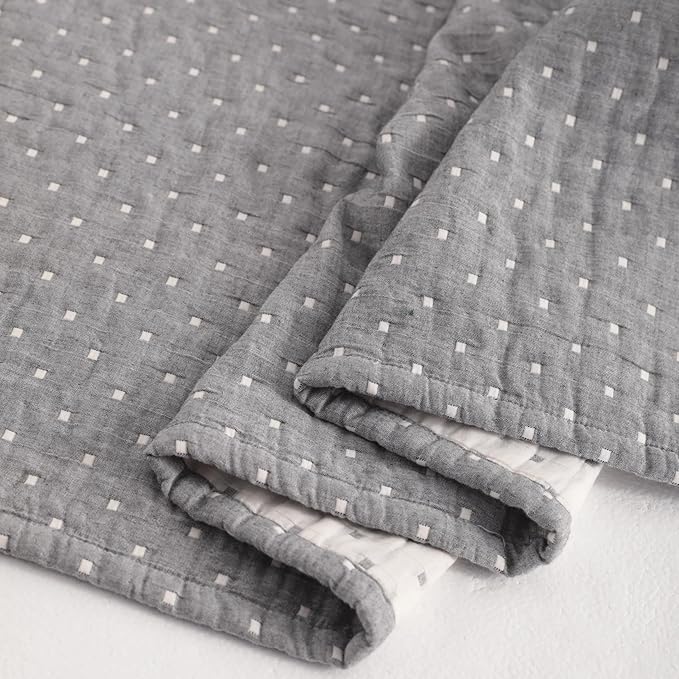 NTBAY 3 Layer Toddler Blanket, Muslin Cotton Jacquard Bed Blankets, Lightweight Thermal Baby Blanket, Super Soft and Warm Crib Blanket for All Seasons, Decoration Gift, 45"x60", Grey Dot