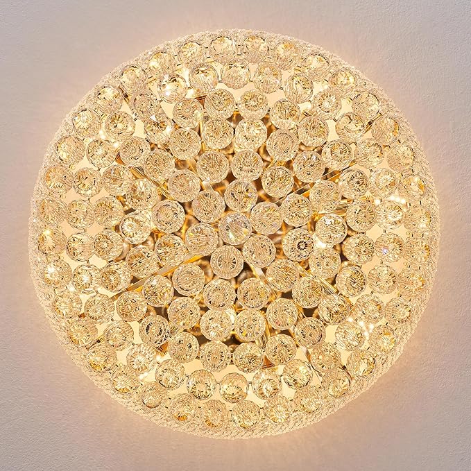 12 - Light Flush Mount Crystal Chandelier for Living Room Dining Room Entryway Hallway Bedroom Foyer Gold Finish