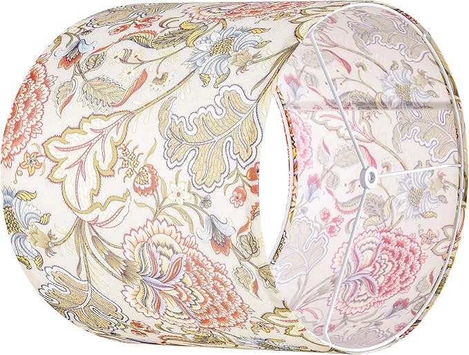 GO&SO Set of 2 Small Tall Lamp Shades, 10" Top X 10" Bottom X 10" High Drum Lamp Shade Printing Flowers Plants -Lampshades for Floor Lamps,Table Lamp, Modern Lamp Shade Replacement, Assembly Required