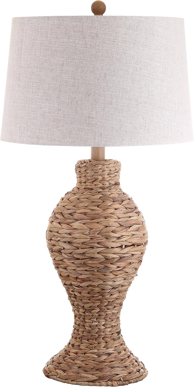 JONATHAN Y JYL1015A 31" Tall Coastal Table Lamp, Natural Woven Water Hyacinth Boho Accent Lamp with Gray Linen Shade for Living Room, Bedroom, Farmhouse Bedside End Table, LED Bulb Included