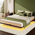 Bed Frame Queen Size, Floating Queen Bed Frame with LED Lights & Charging Station, Modern Metal Platform Bed Frame with Mattress Slide Stopper, Noise-Free, No Box Spring Needed, Easy Assembly