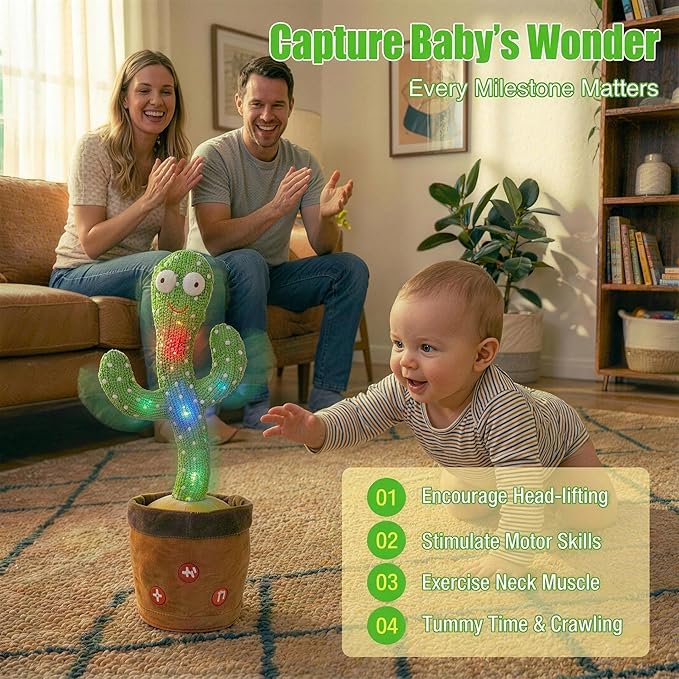 Ayeboovi Baby Toys Dancing Talking Cactus, Volume Adjustable Mimicking Recording Cactus Toy Repeats What You Say, Toddler Toys Singing Cactus with 120 Songs, Tummy Time Toys for Kids Boys Girls