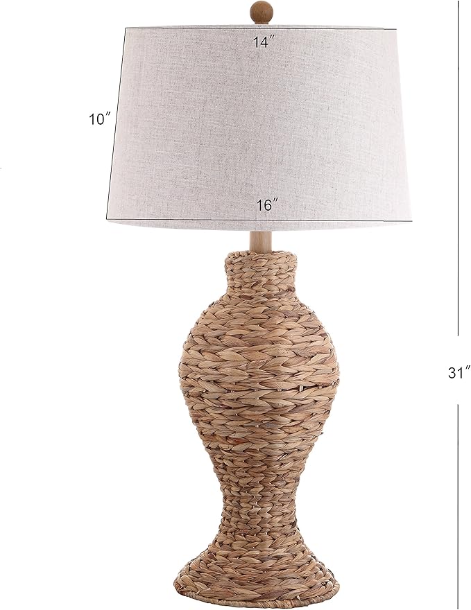 JONATHAN Y JYL1015A 31" Tall Coastal Table Lamp, Natural Woven Water Hyacinth Boho Accent Lamp with Gray Linen Shade for Living Room, Bedroom, Farmhouse Bedside End Table, LED Bulb Included