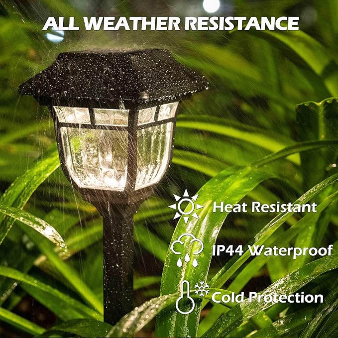 LeiDrail Solar Pathway Lights Outdoor, Glass Metal Solar Lights Outdoor Waterproof with 2 Modes, Solar Powered Garden Landscape Lighting for Patio Yard Driveway Walkway