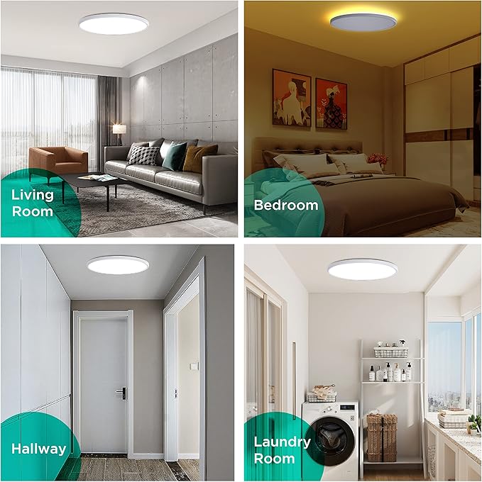 Roomratv Ceiling Light Flush Mount with Night Light, 36W Light Fixture with Remote Control, Full CCT and Brightness Adjustable, 18Inch Led Ceiling Light for Kitchen, Office, Kids Room