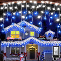 504 LED Christmas Lights Outdoor 50FT with 112 Drops, Christmas Decorations Hanging Lights 12 Modes, Dimmable Outsite Fairy String Lights for Wedding Party Holiday Winter Wonderland Decor Blue & White