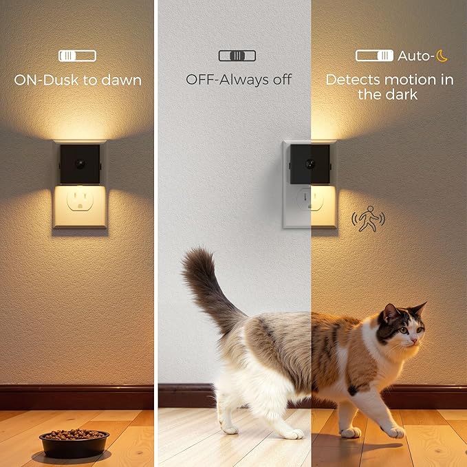 L LOHAS LED Motion Sensor Night Light, [2-Pack] Motion Activated Night Light, Motion Sensor and Dusk to Dawn Sensor, Brightness Adjustable, 3000K Soft White Nightlight for Bathroom Hallway Kitchen