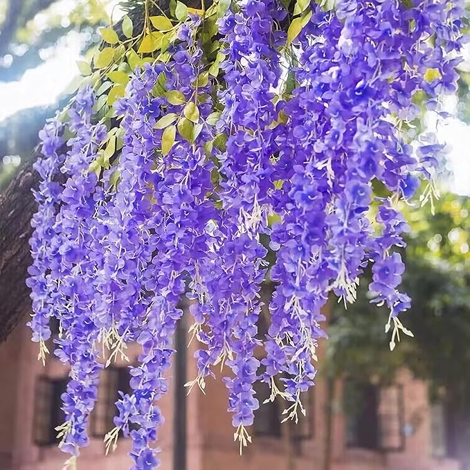 BLEUM CADE 20Pcs Purple Fake Wisteria Hanging Flowers, 3.6Ft/Pcs Artificial Wisteria Garland, Hanging Flowers for Wedding Party Home Backdrop Wall Decoration