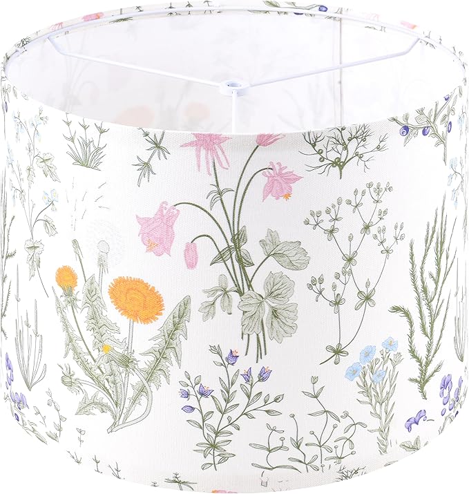 Drum Lampshades Floral Printed Lamp Shades - 13" x 13" x 10" - Ideal for Table & Floor Lamps - Natural Linen- Hand Crafted - Modern Lamp Shade Decor - Assembly Required By GO&SO