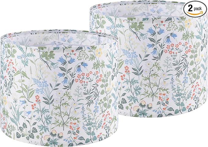 GO&SO 2pcs Floral Drum Lamp Shades For Table Lamps - 13" Top x 13" Bottom x 10" High(Spider), Modern Medium Lamp Shade for Floor&Bedside Lamp, Natural Linen - Lampshades Replacement, Assembly Required