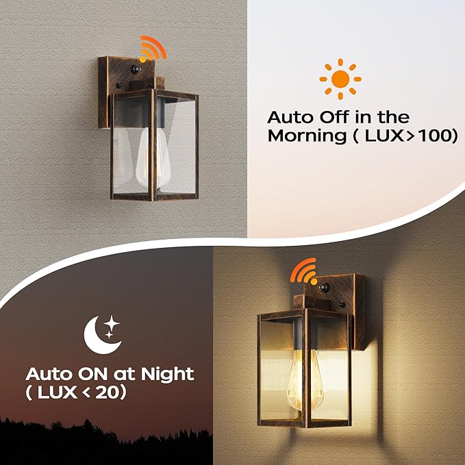 WIHTU Gold Dusk to Dawn Porch Lights Fixtures, Outdoor Lights for House, Outdoor Wall Lights Exterior, Waterproof Wall Sconce Lamp, Wall Lantern, Anti Rust Coach Lights for Doorway (Black Brush Gold)