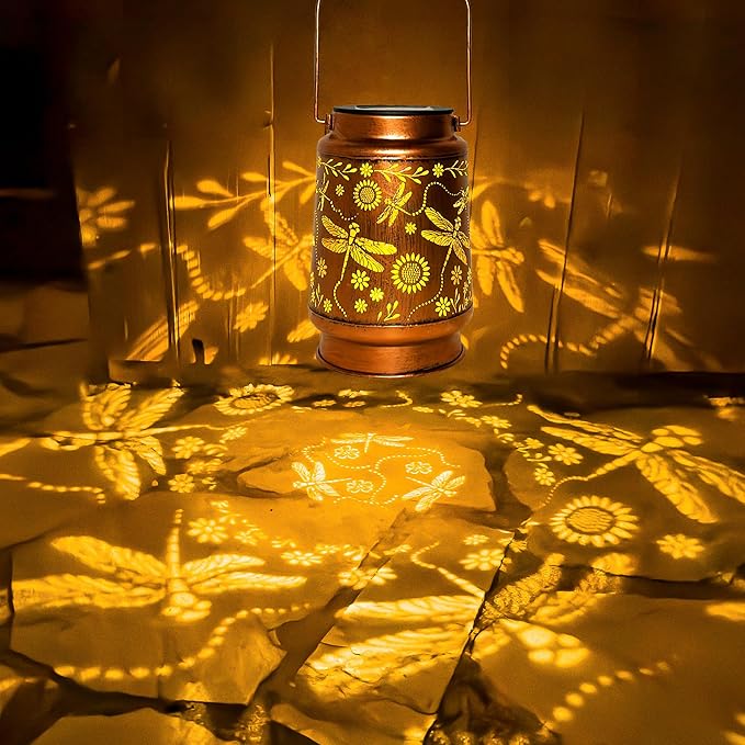 Dragonfly Solar Lantern Lights, Outdoor Lanterns for Garden Decor, Hanging Lantern for Backyard Porch Patio Table Yard Balcony Lawn Pathway, Gifts for Women Grandma Mom, 1PCS