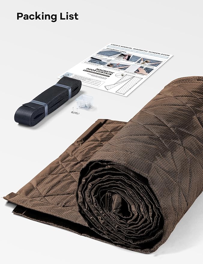 Insulated Door Curtains for Doorways/Front/Back/Basement, Fit Size up to 38 x 82 Inches, Magnetic Thermal Door Cover for Winter, Oxford Filled with Thick Cotton to Keep Warm, Brown, Diamond