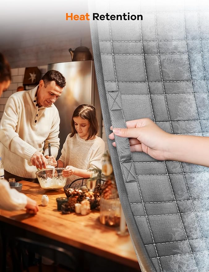 Thermal Door Curtain, Fit Size up to 36 x 82 Inches, Magnetic Insulated Door Curtains for Doorway/Front/Back/Basement, Oxford Cover with Thick Cotton to Keep Warm Winter, Grey, Rectangle