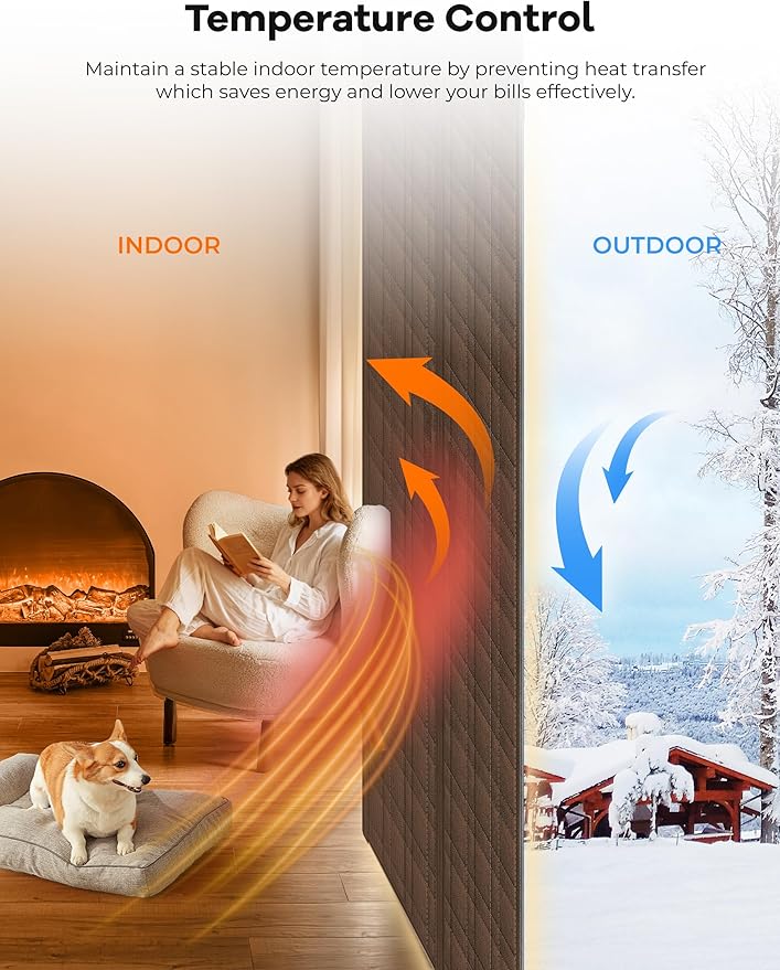 Thermal Door Curtain, Fit Size up to 38 x 82 Inches, Magnetic Insulated Door Curtains for Doorway/Front/Back/Basement, Oxford Cover with Thick Cotton to Keep Warm Winter, Brown, Rectangle