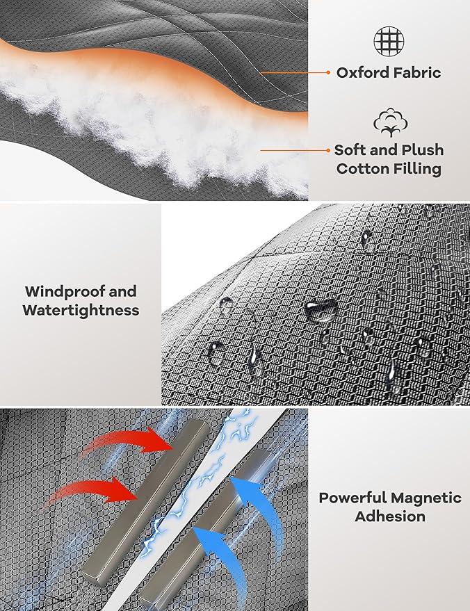 Insulated Door Curtains for Doorways/Front/Back/Basement, Fit Size up to 38 x 82 Inches, Magnetic Thermal Door Cover for Winter, Oxford Filled with Thick Cotton to Keep Warm, Grey, Diamond